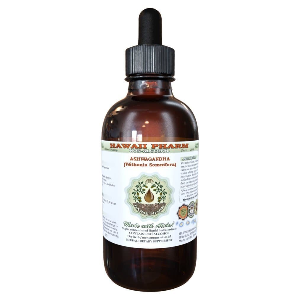 Hawaii Pharm Ashwagandha Alcohol-Free Liquid Extract, Ashwagandha (Withania Somnifera) Dried Root Glycerite 2oz