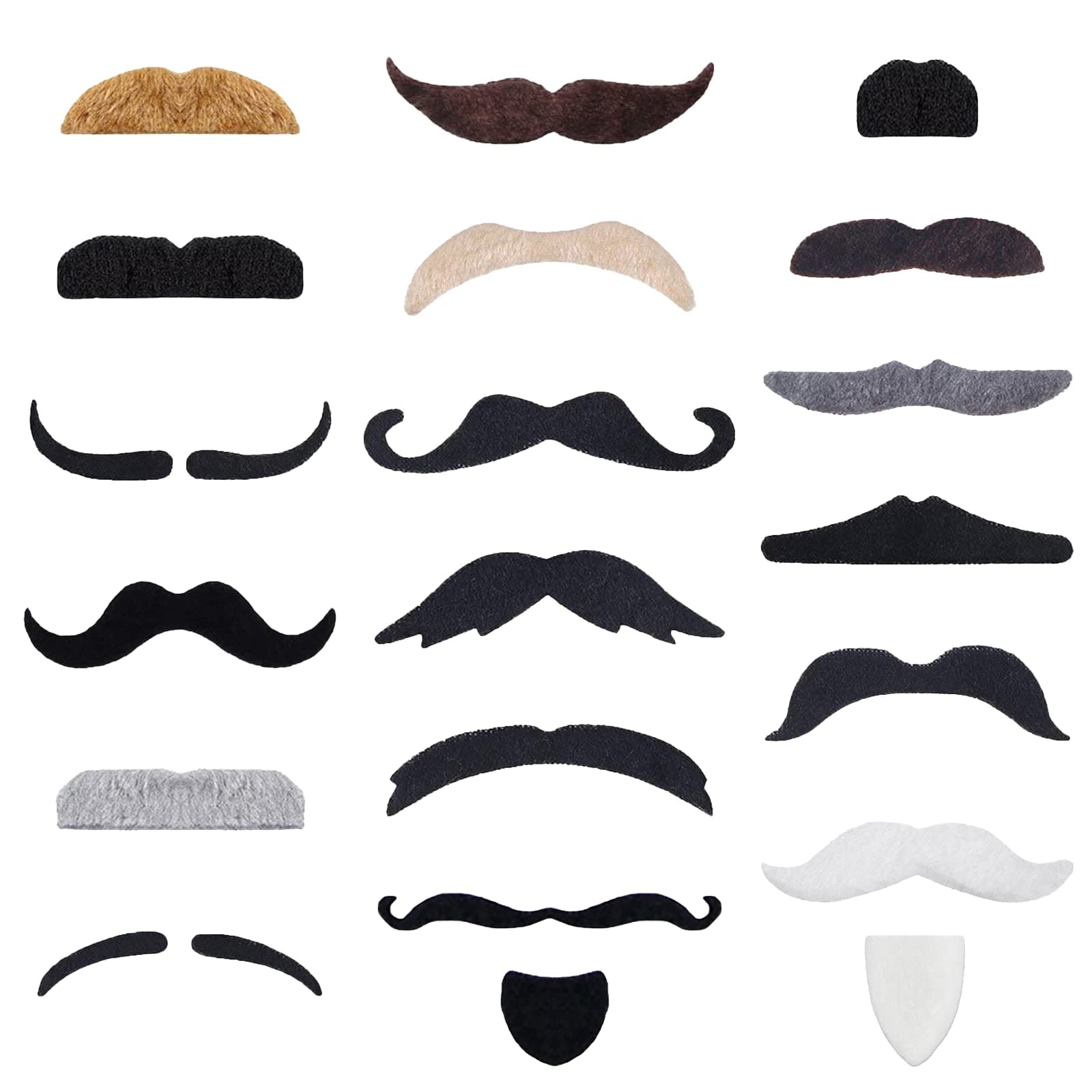 60 Pcs Fake Mustaches Self Adhesive (20 Designs) Novelty Hairy Beard Costume Facial Hair for Party Supplies Decorations, Suitable for All Ages