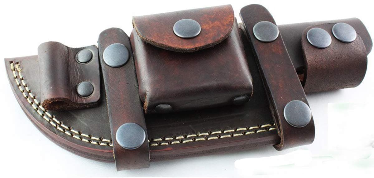 Moorhaus Handcrafted Leather Knife Sheath for Tracker, Bushcraft/skinner Knife Horizontal Right or Left handed Scout Style (Full Monty)
