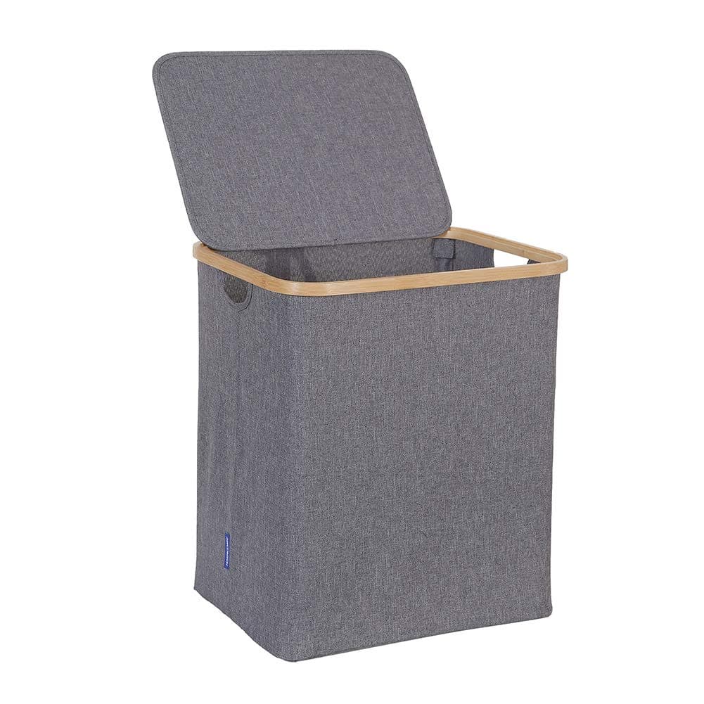 Hosroome Bamboo Laundry Basket with Lid Hampers for Laundry Hamper with Handles Foldable Hamper Easily Transport Laundry,Grey