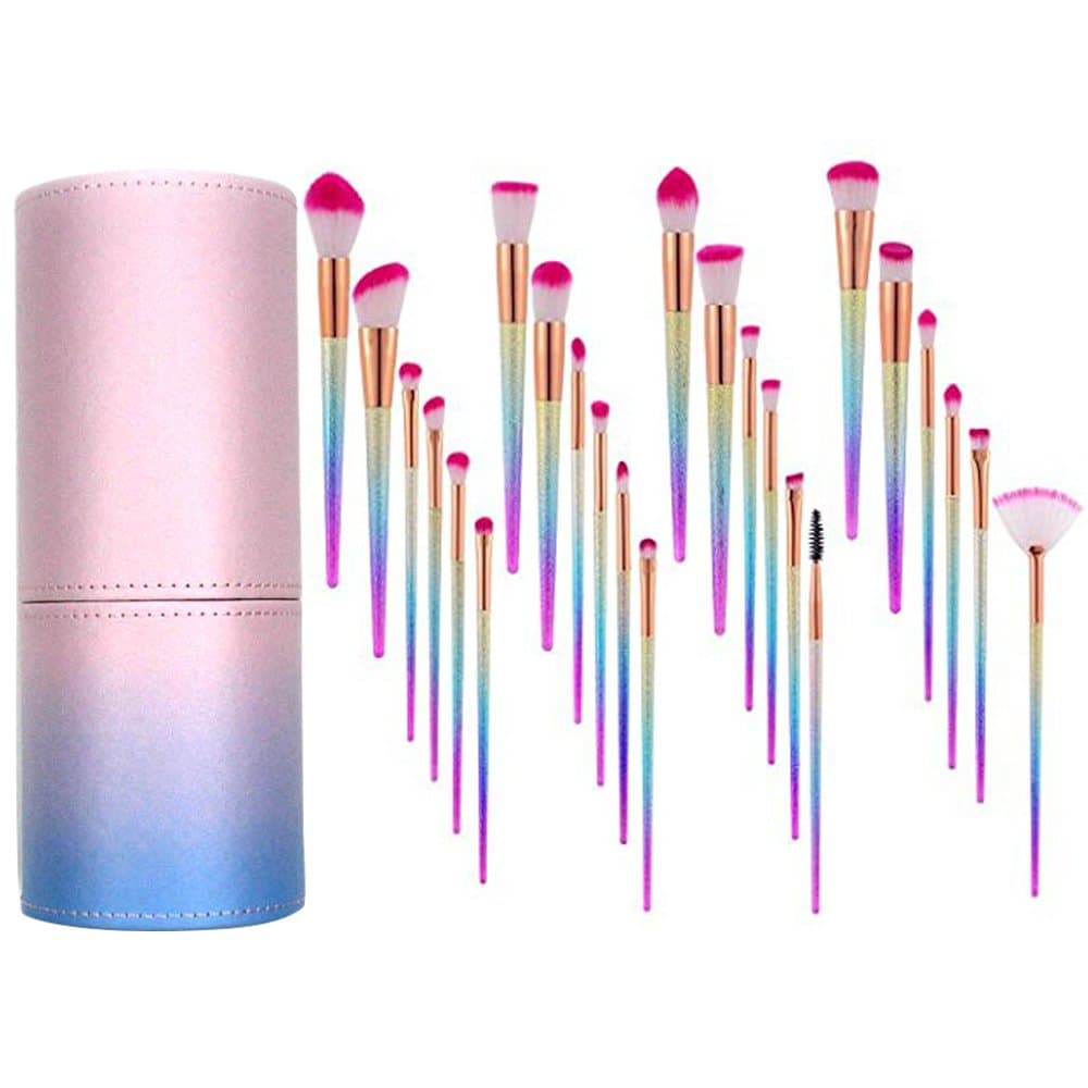 24 Pieces Makeup Brush Set Frosted Professional Make Up Set Foundation Eyebrow Concealer Cosmetic Eyeshadow Blush Face Powder Foundation Highlighter Brush with brush holder