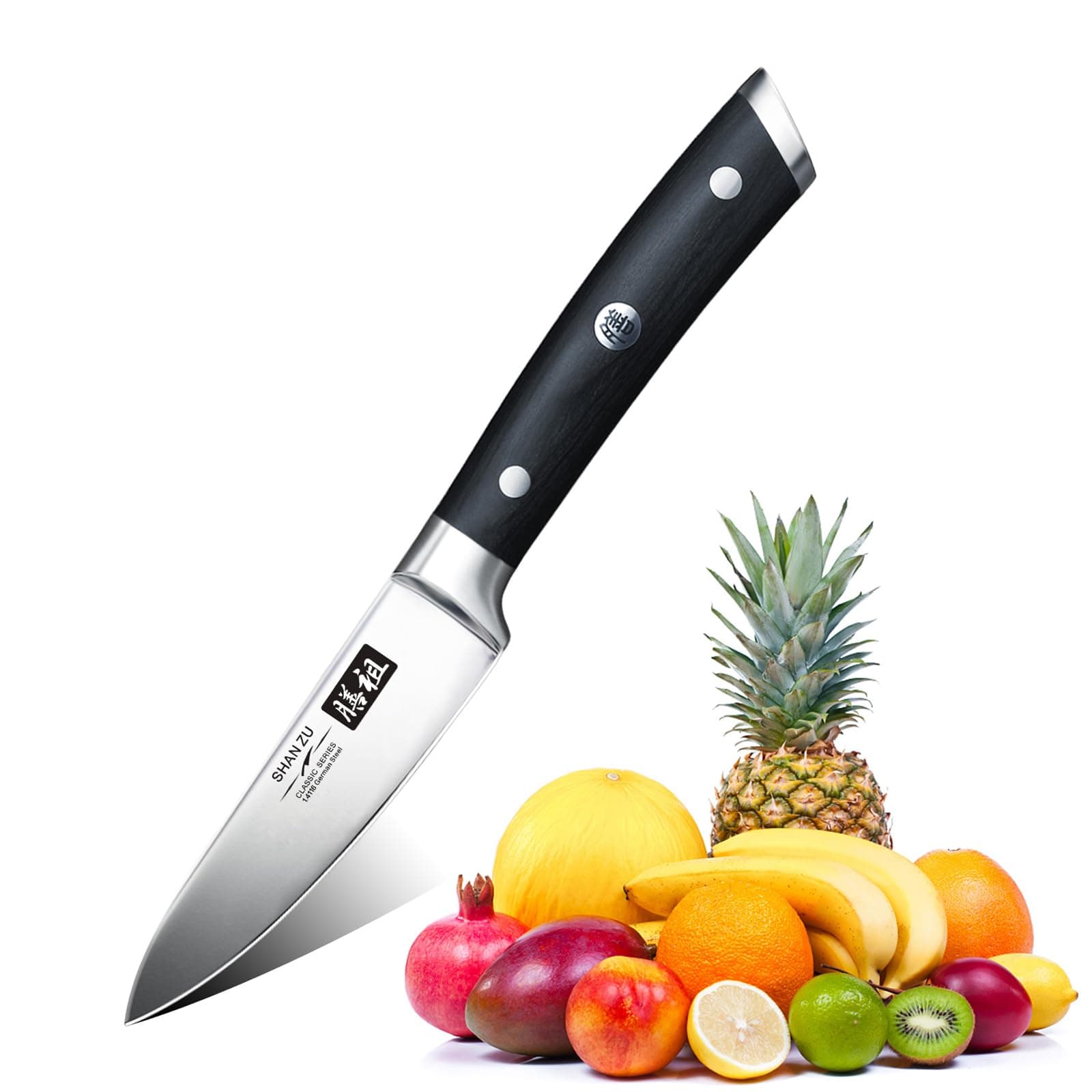 – Kitchen Paring Knife 9.5 cm Japanese Chef Peeling Knives High Carbon Professional Fruit Vegetable Knife German Stainless Steel with Ergonomic Pakkawood Handle