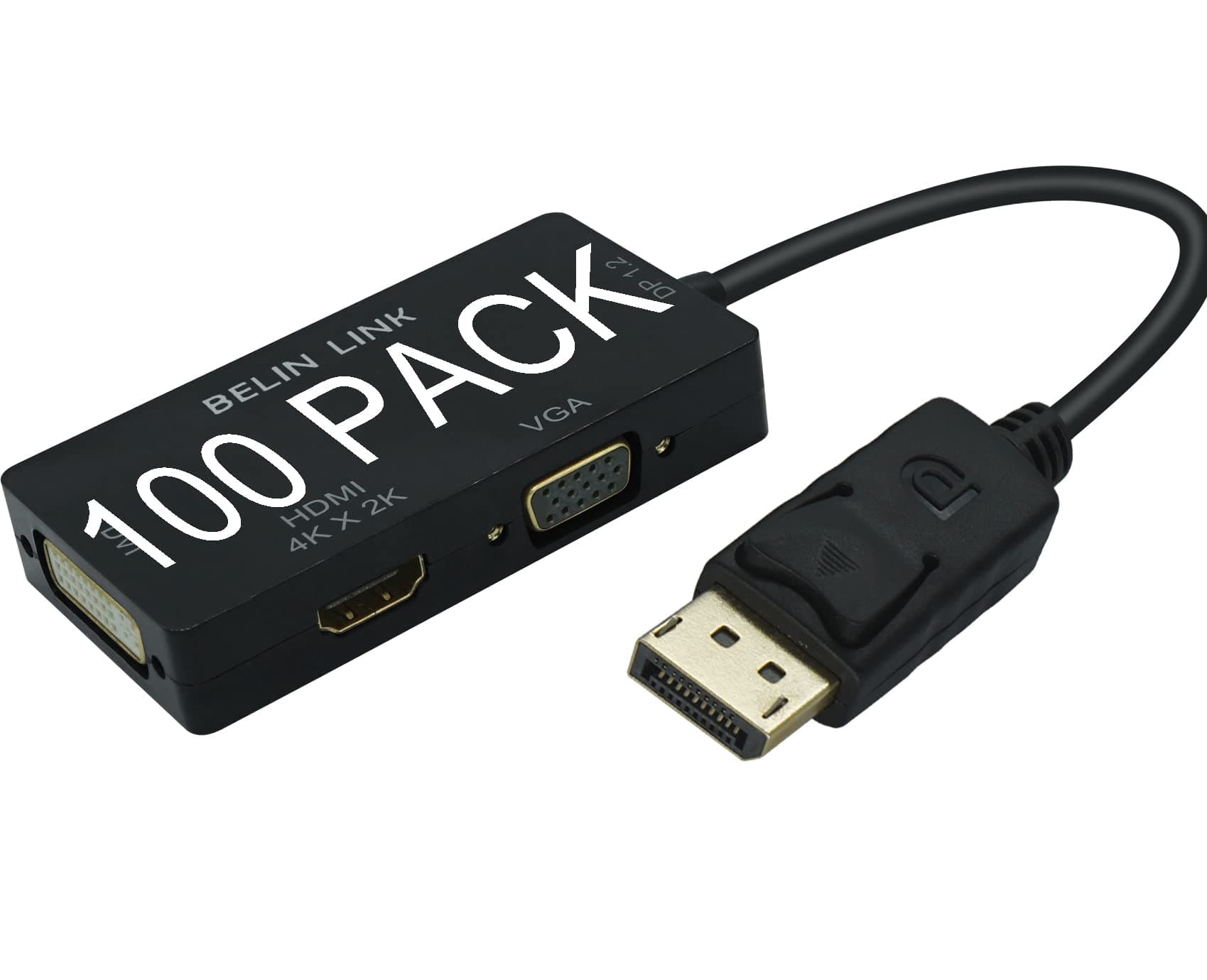 BELIN LINK 100 Pack DP to HDMI VGA DVI Adapter Displayport to HDMI 4K Adapter 3 in 1 Display Port to HDMI VGA DVI