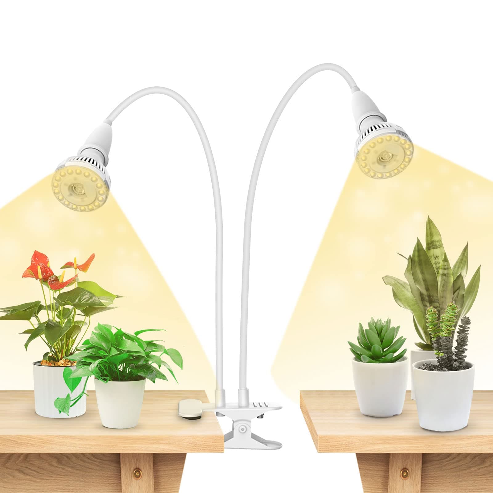 LED Grow Lights for Indoor Plants, 300W Full Spectrum Clip-on Gooseneck Grow Light with Ceramic Tech.,20W Plant Light for Indoor Growing High PPFD, Lifetime Free Bulb Replacement White, No Timer