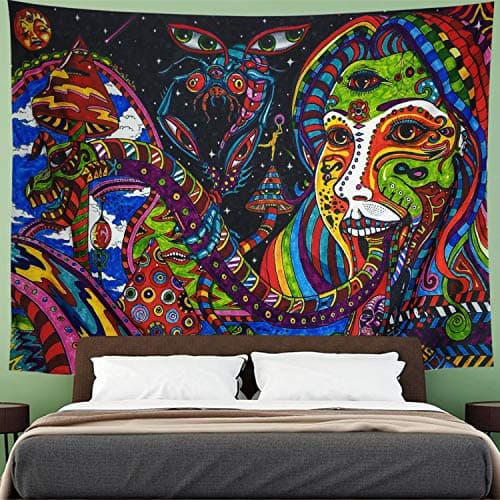 Tapestry Retro Pattern Wall Hanging Psychedelic Tongue Tapestry Abstract Figure Wall Tapestry Hippie Animal Tapestry Ethnical Intricate Wall Decor for Bedroom Living Room Dorm (59"x 78",Tongue)