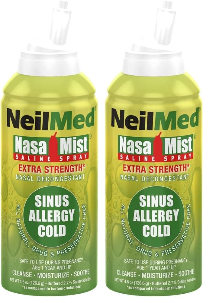 NeilMed NasaMist Hypertonic Extra Strength Saline Spray,Green 4.5 fl oz (Pack of 2)