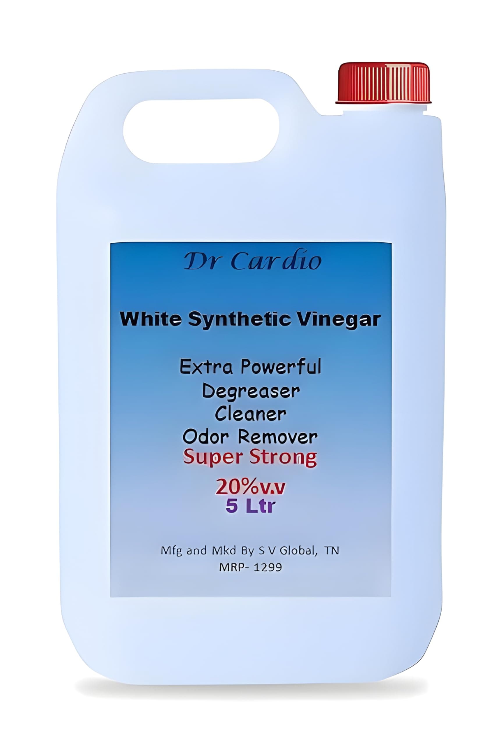 Dr Cardio Synthetic White Vinegar 5 ltr for Cleaning 20% v.v Super Strong odor removal | Flies and Insects control | Limescale remover Residue free