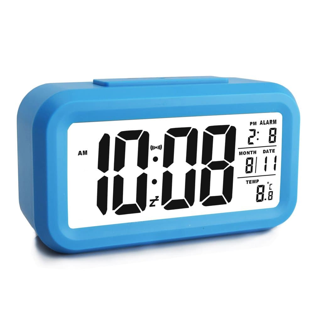 Smart Digital Desktop Alarm Clock Battery Operated 4.6” Large Display with Temperature Calendar Backlight Snooze for Kids Women Men Teens (Blue, 4.6inches)