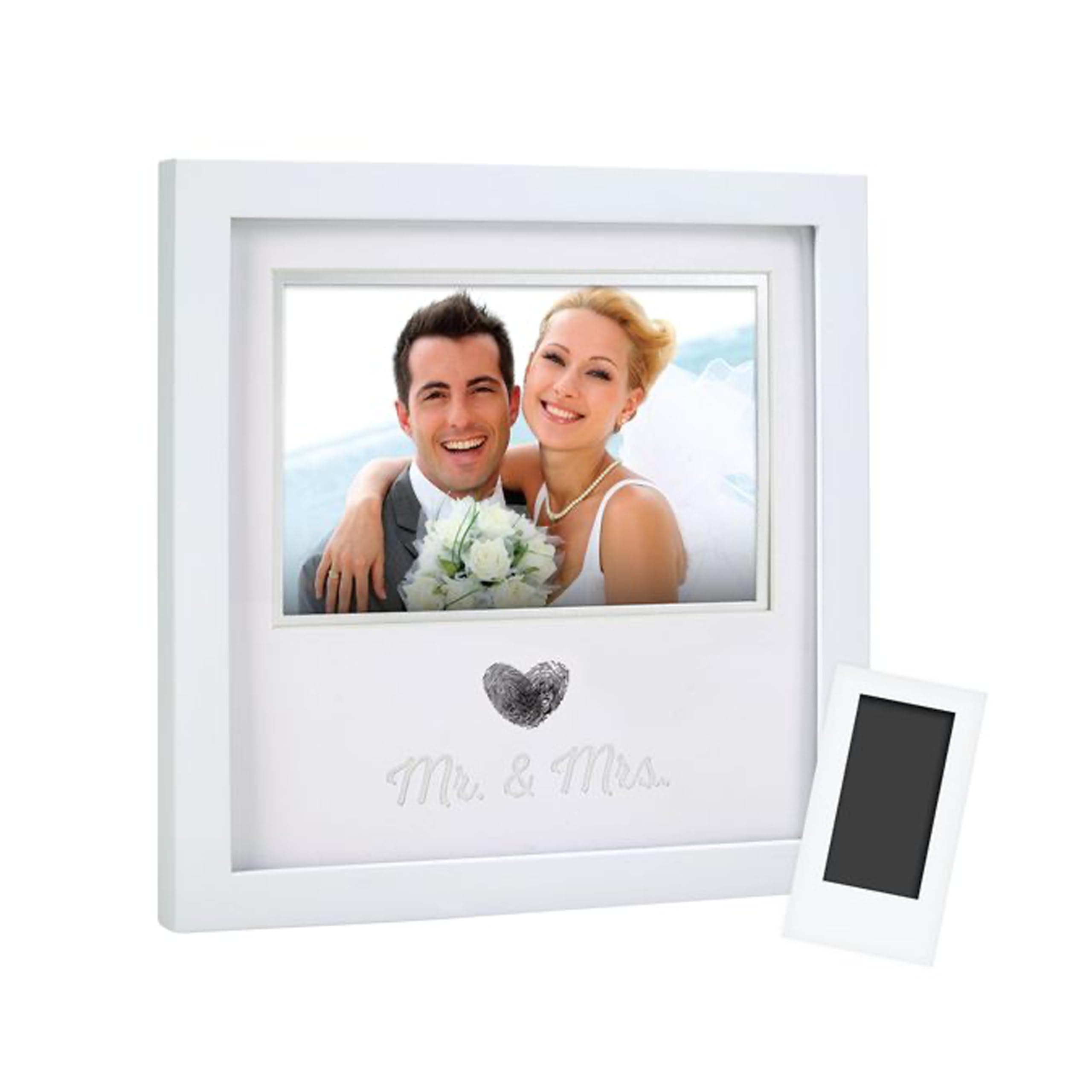 Pearhead Wedding Keepsake Photo Included Clean Touch Ink Pad, Wood, Mr. and Mrs. Thumbprint Frame, 1.75 x 20.6 x 20.6 cm