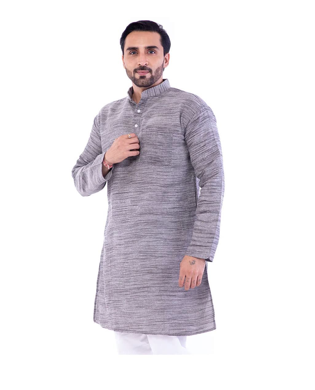 GenericGalaxie India - Men's Khadie Cotton Relaxed Kurta - Dark Grey Color