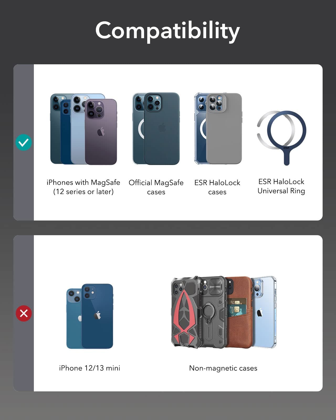 ESR Magnetic Wallet (HaloLock), Compatible with MagSafe Wallet, Secure-Grip Finger Loop, for iPhone 17/16/15/14/13/12 Series & Google Pixel 10, Not for 13/12 Mini, 3-Card Holder, Vegan Leather, Brown