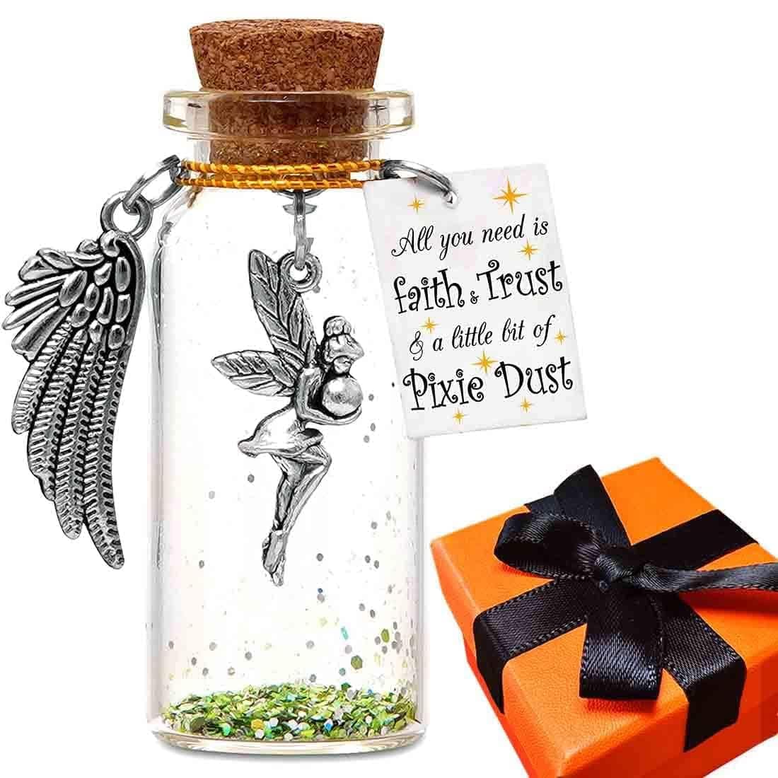 CATABUBU All You Need is Faith Trust and A Little Bit of Pixie Dust, Fairy Decorative Bottle Gift for Her Granddaughter Daughter Sister Niece Bff, Funny Fairy Pendant Necklace Gift for Teen Girls-15