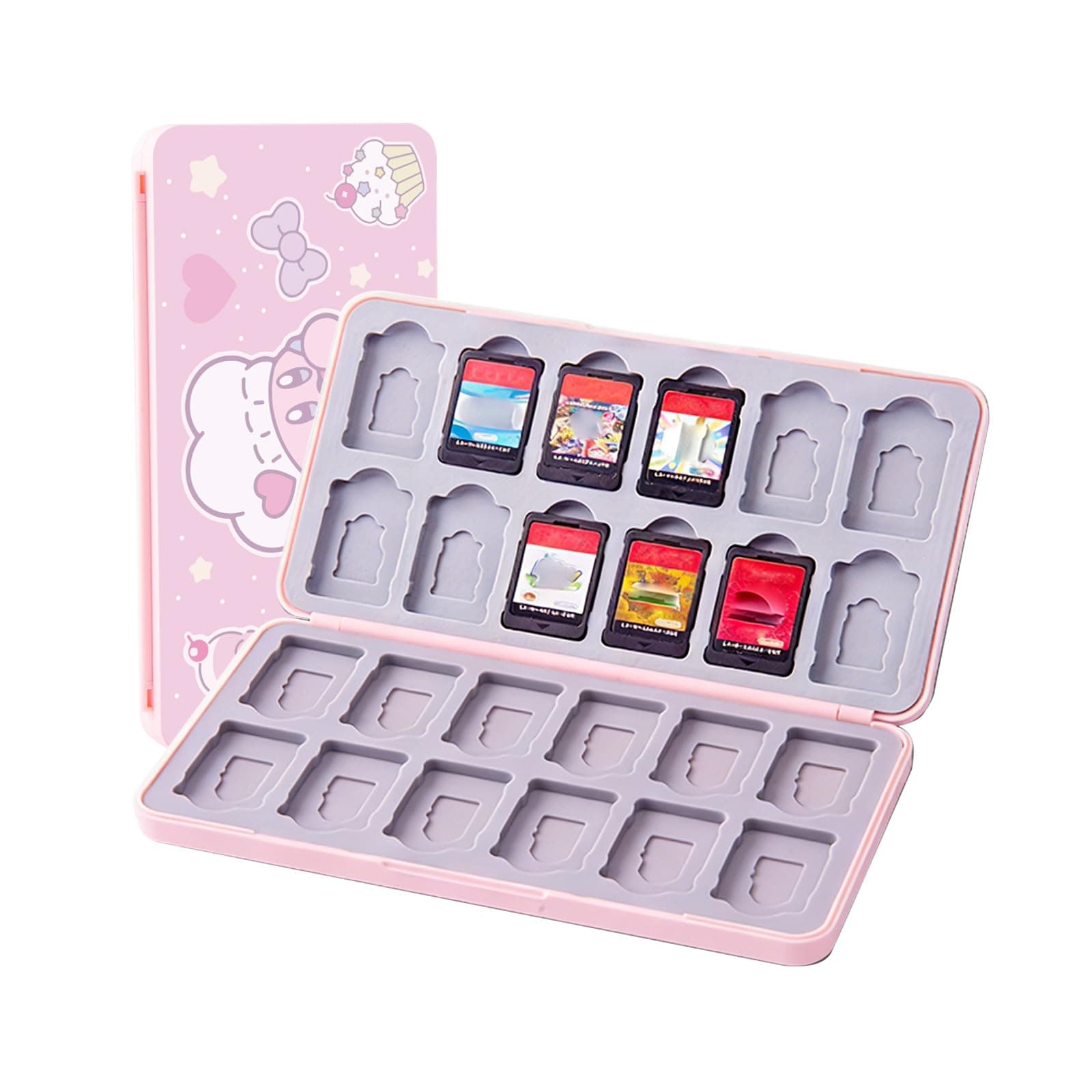 PERFECTSIGHT Cute Game Card Case for Nintendo Switch/Switch Lite/OLED, 24 Game Holder Cartridge Case for Game Cards and 24 SD Cards, Kawaii Portable Compact Storage Box (Dessert Kirby)