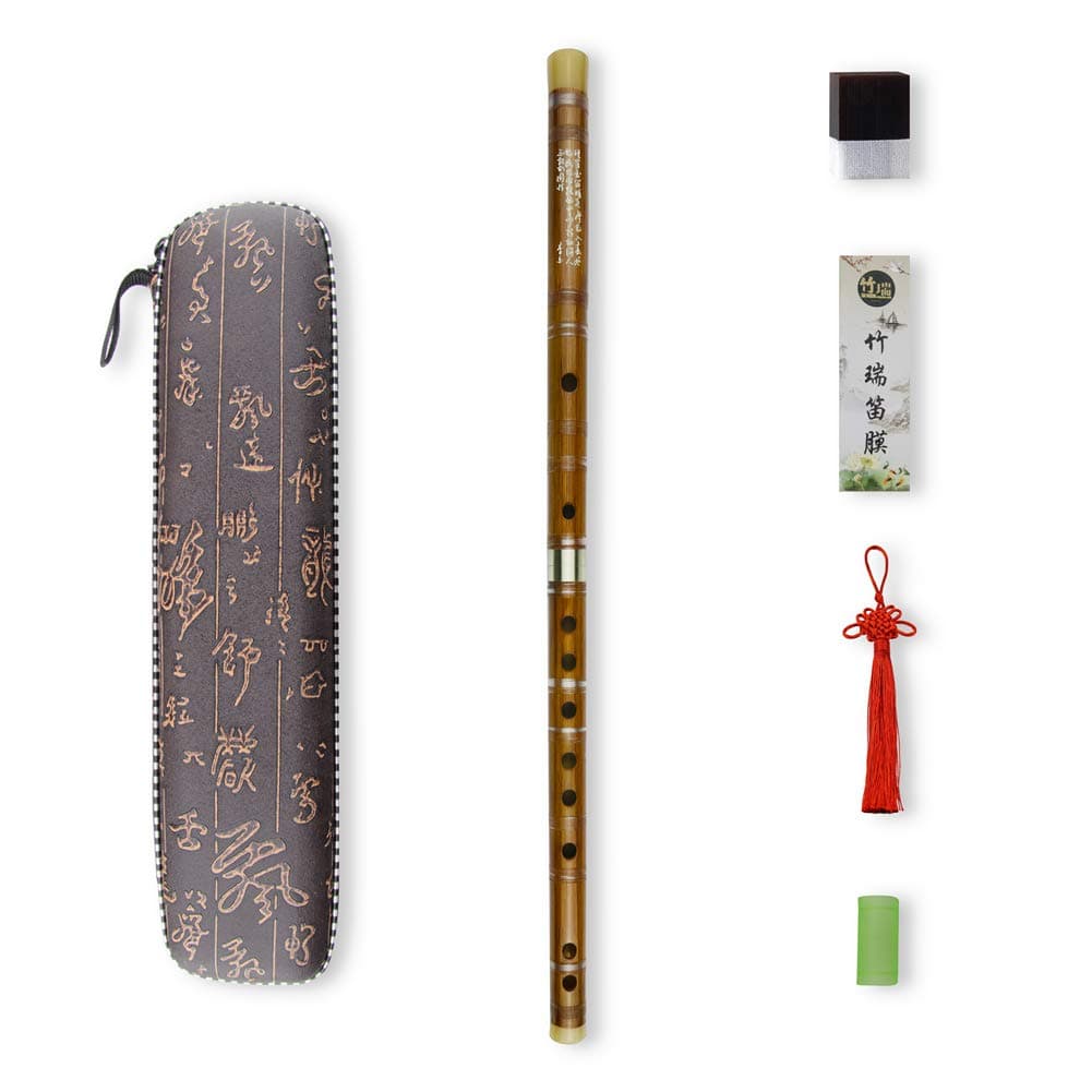G Key Dizi Bitter Bamboo Flute for Beginners with Free Membrane & Glue & Protector Set Traditional Chinese Instrument(Key of G/Bitter Bamboo)