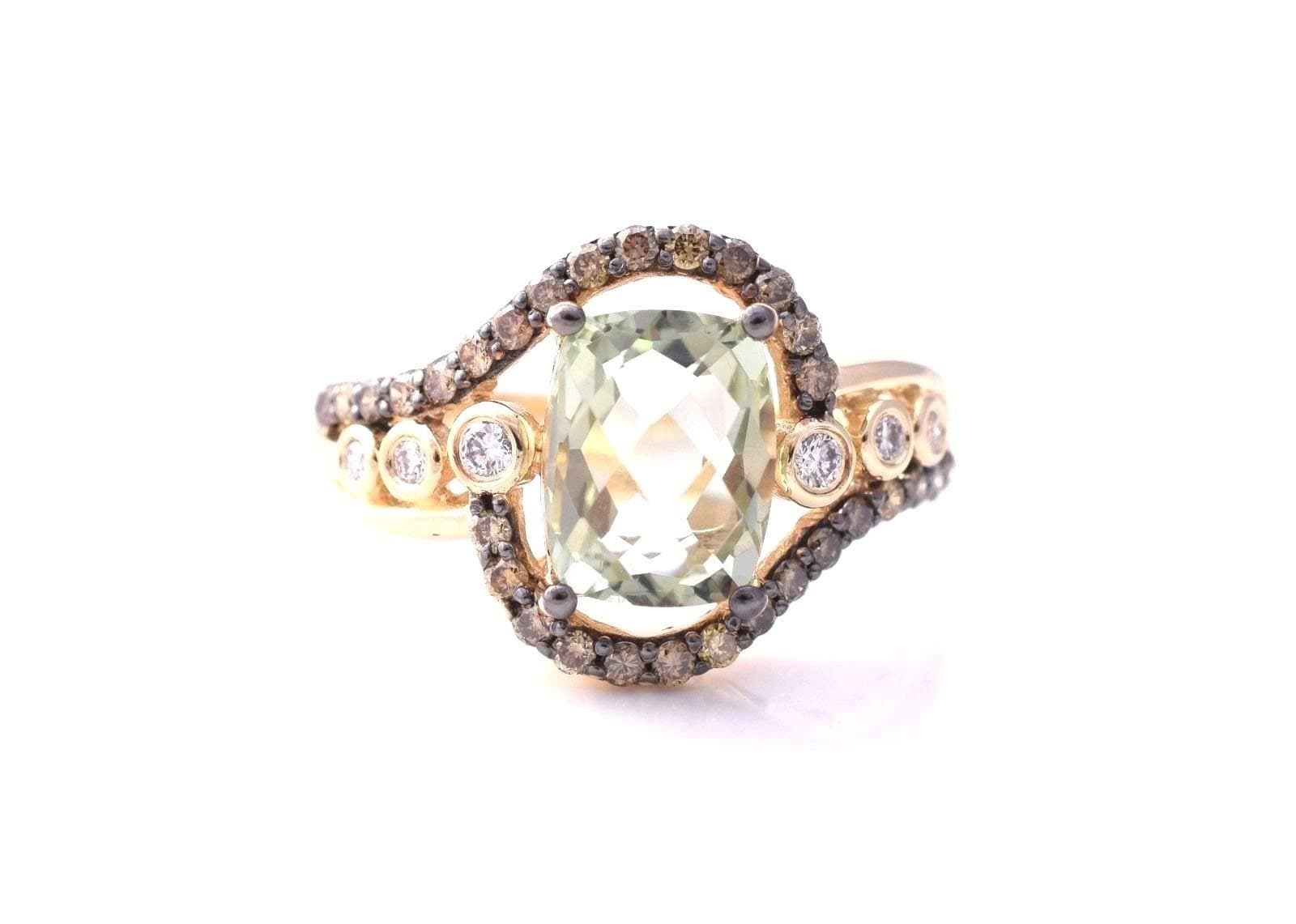 LeVian Green Amethyst Quartz Chocolate Diamonds 5.21 cttw Cocktail Ring 14k Green Gold Size 7