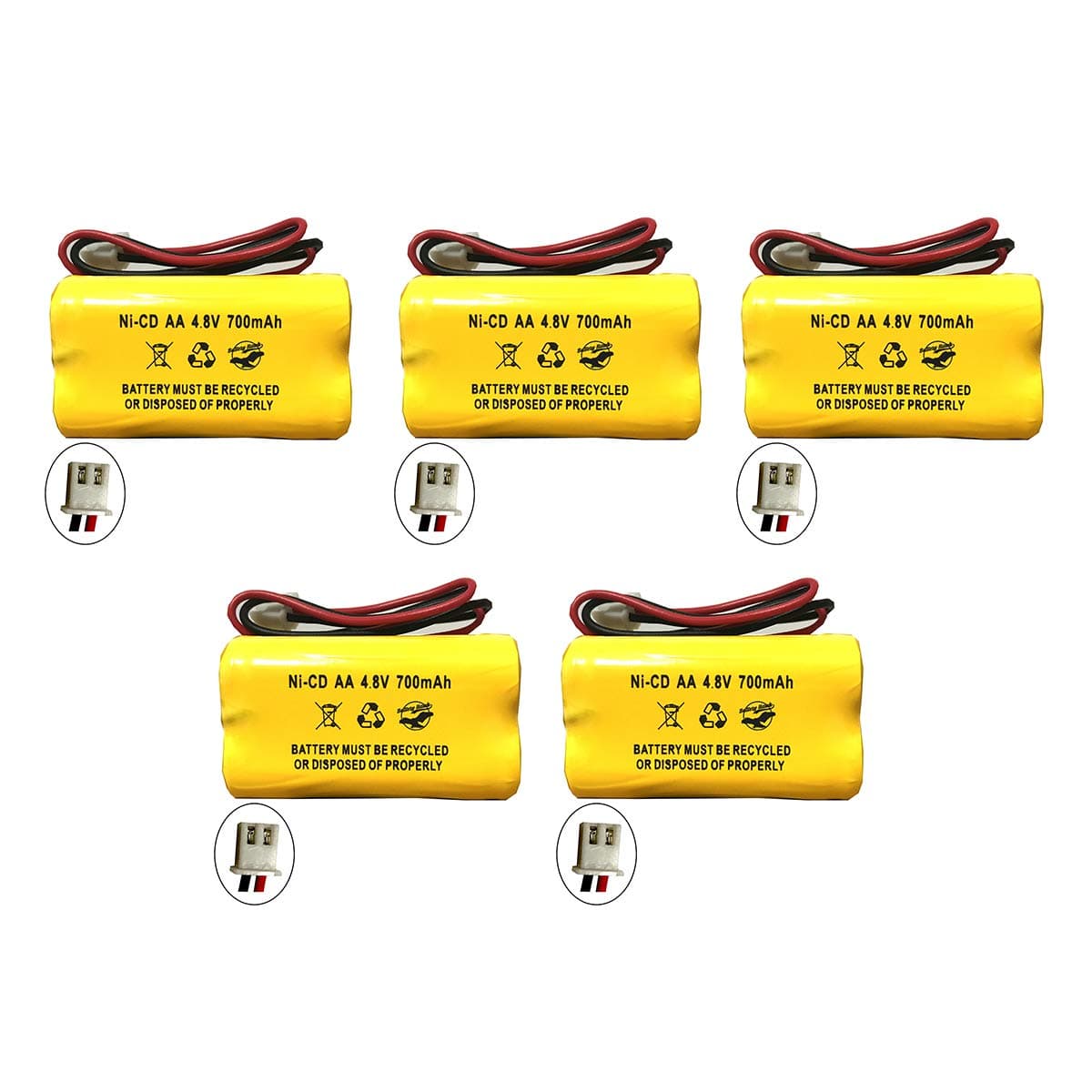 4.8v 700MAH Battery for Exit Sign Emergency Light BL93NC487 BL93NC484 BL93NC485 4.8v 500mah 4.8v 800mah NiCd NiCad Battery Ni Cd White Connector (5 Pack)
