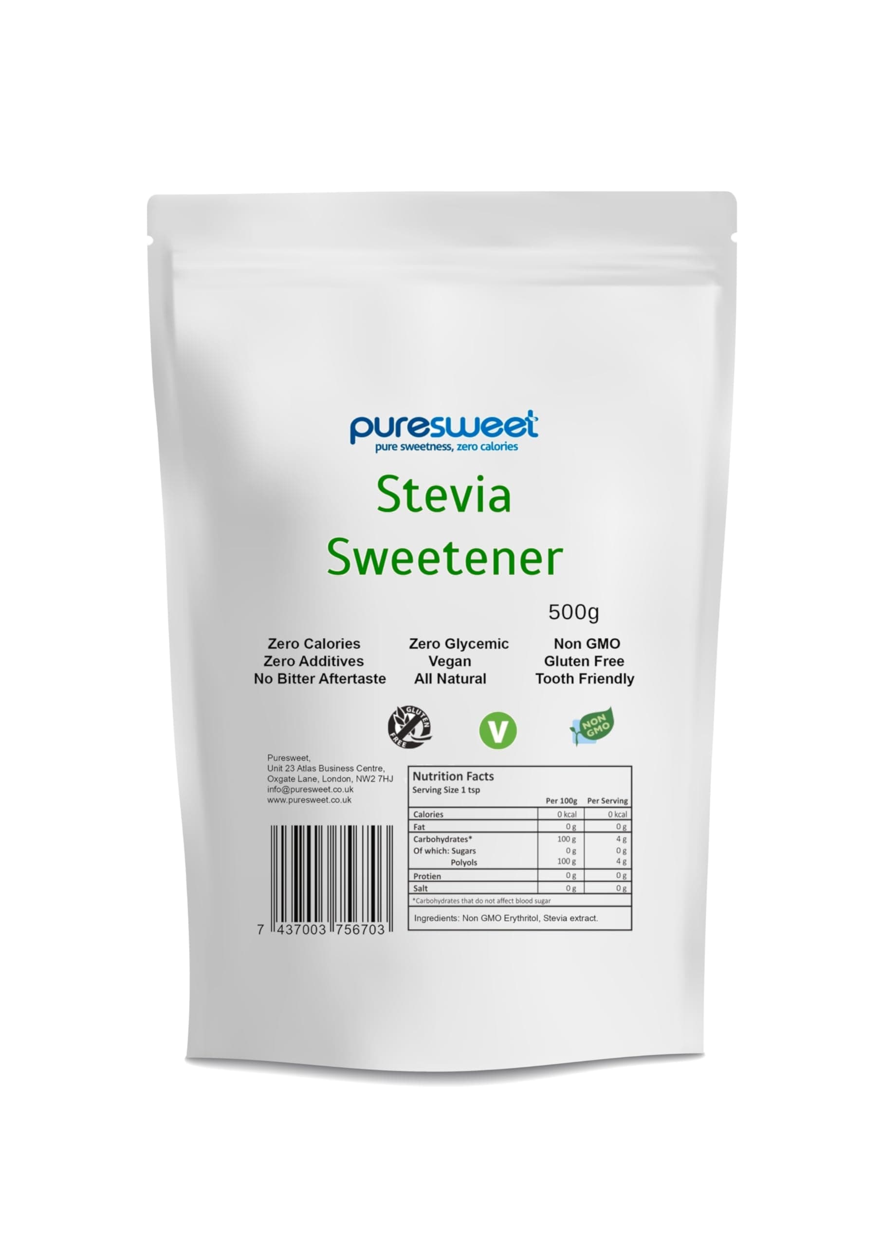Premium Stevia Sweetener 500g Tastes Like Sugar, Diabetic and Keto Friendly, No Bitter Aftertaste,