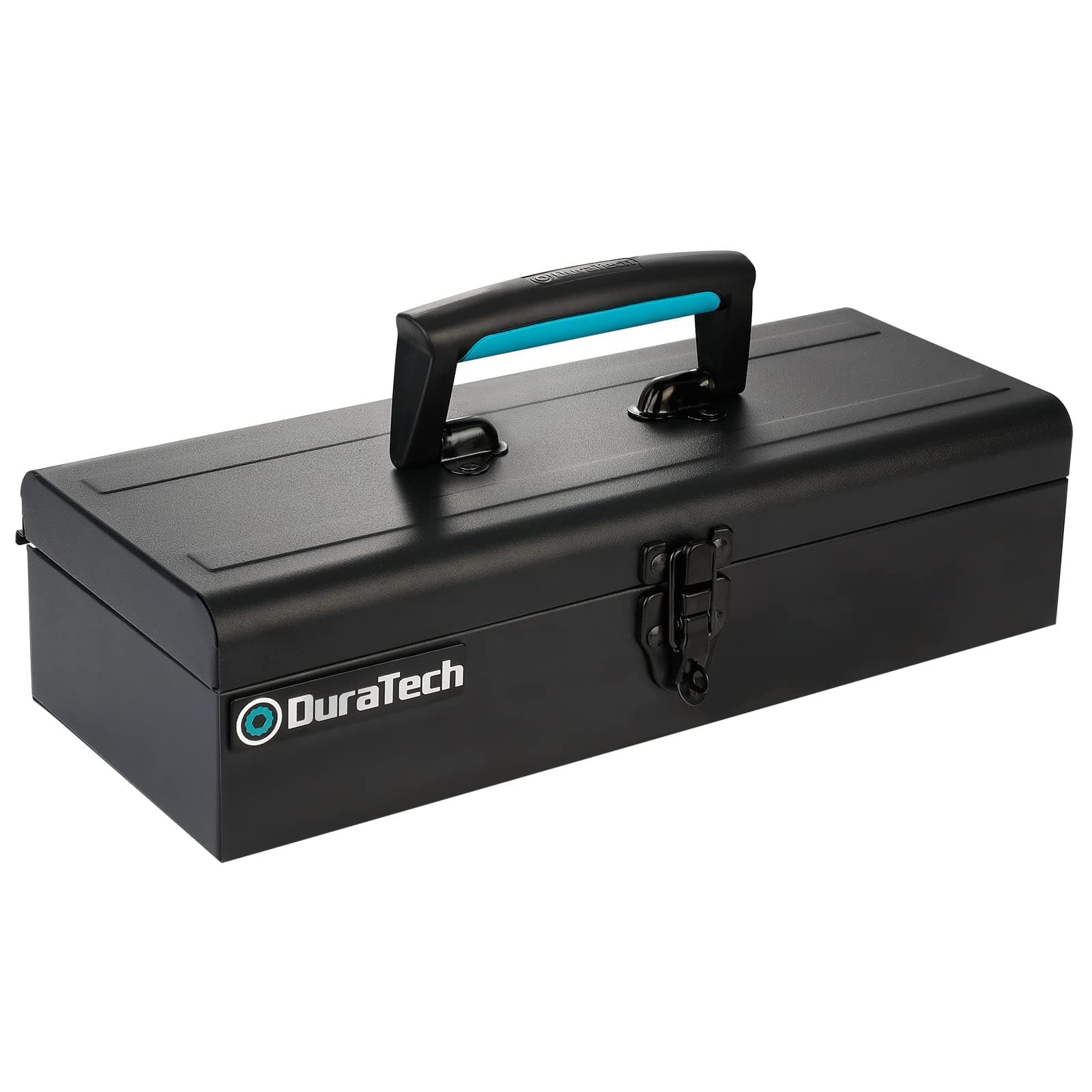 Tool Box, 15" Portable Steel Small Tool Box with Metal Latch Closure & Plastic Handle with Anti-slip Base, Multi-Purpose Heavy Duty Toolbox, Black