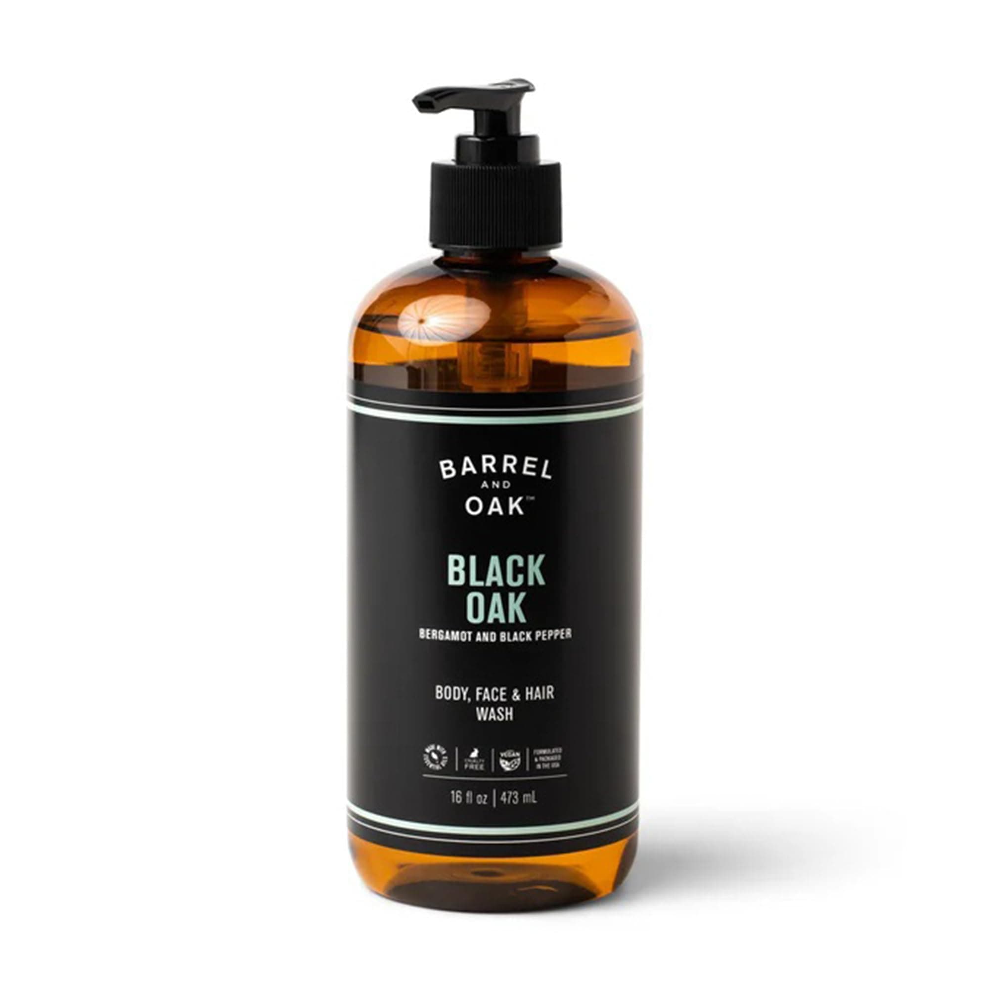 - Barrel & Oak All-in-One Wash for Face, Hair, & Body, Vegan & Hydrating Face, Shampoo and Body Wash for Men, Grooming Kit Gifts for Men, Black Oak, 16 oz
