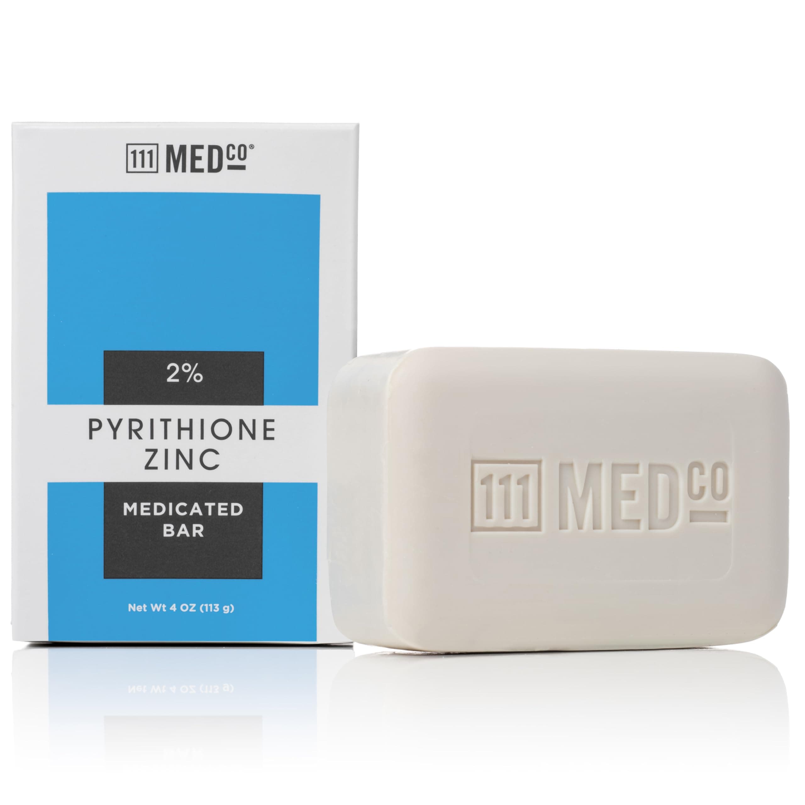 111MedCo 2% Pyrithione Zinc Medicated Cleansing Bar, Anti‑Dandruff Face, Scalp and Body Soap for Itching, Flaking and Scaling from Dandruff and Seborrheic Dermatitis, 4 oz