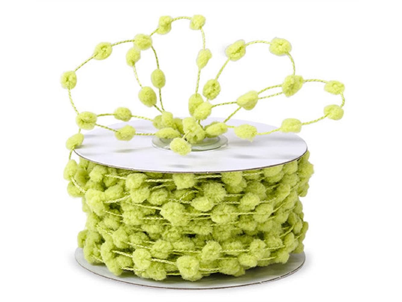 Pom Pom Wired Ribbon String 25 Yards (Green)