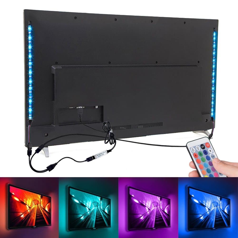 LED Lights Strip, EMIUP 2 x 50cm RGB 5050 Multicolor 5V USB Powered TV Backlight Led Strip Lighting Kit with 24 Keys Remote Controller for HDTV Home Theater Desktop Monitors