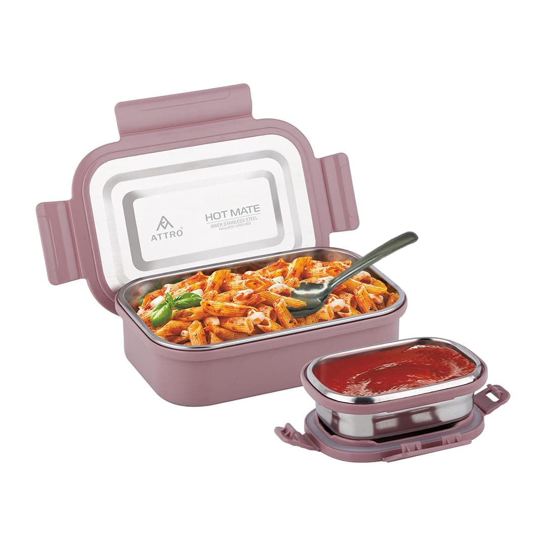 Hotmate Stainless Steel Insulated Airtight Leak-Proof Lunch Box Unbreakable Lid,Snacks Tiffin for Kids,Light Weight,Easy Clean for Office,School,Picnic&Travelling,800 Ml - Pastel Violet