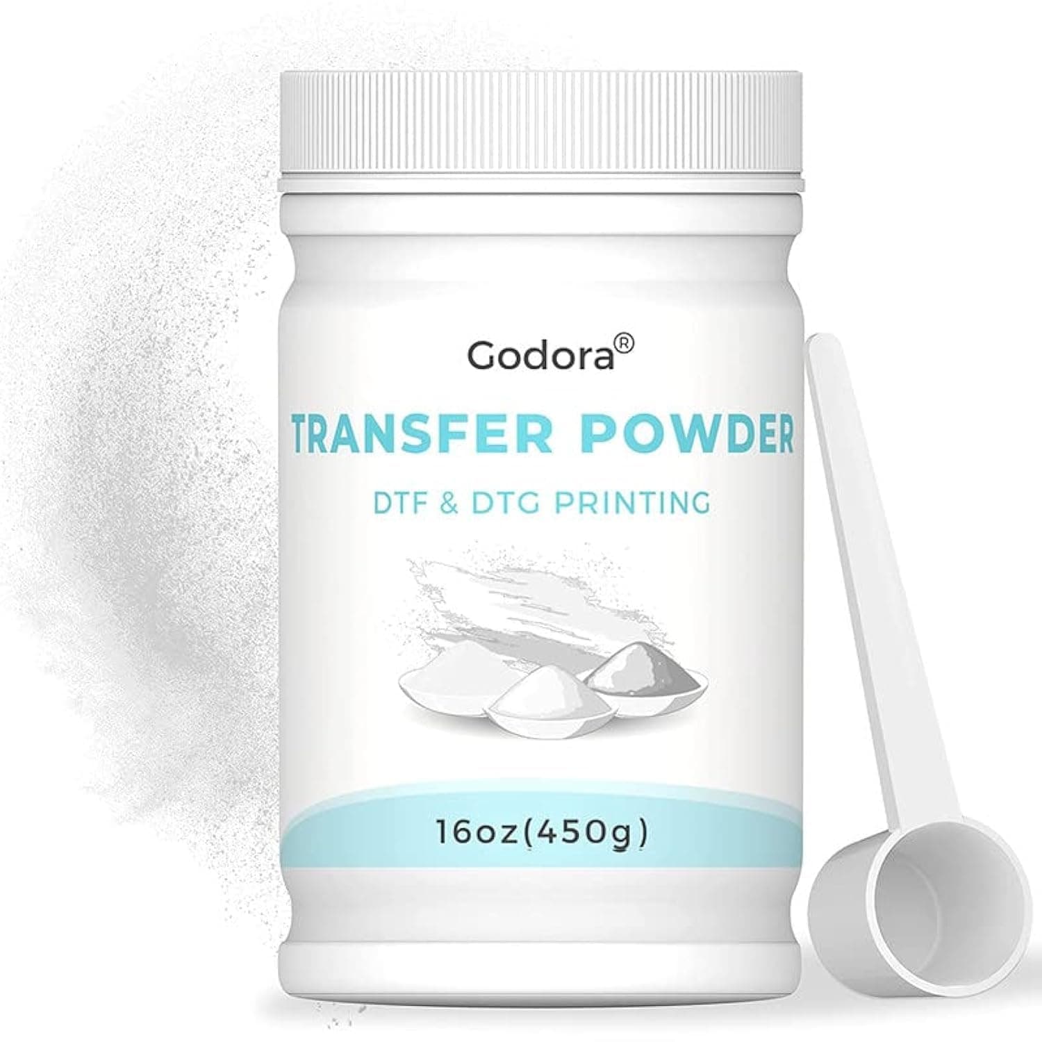 Godora DTF Powder White Digital Transfer Hot Melt Adhesive for Black or Dark Colored Garments, PreTreat Transfer for All DTF and DTG Printers, 450g - 16oz