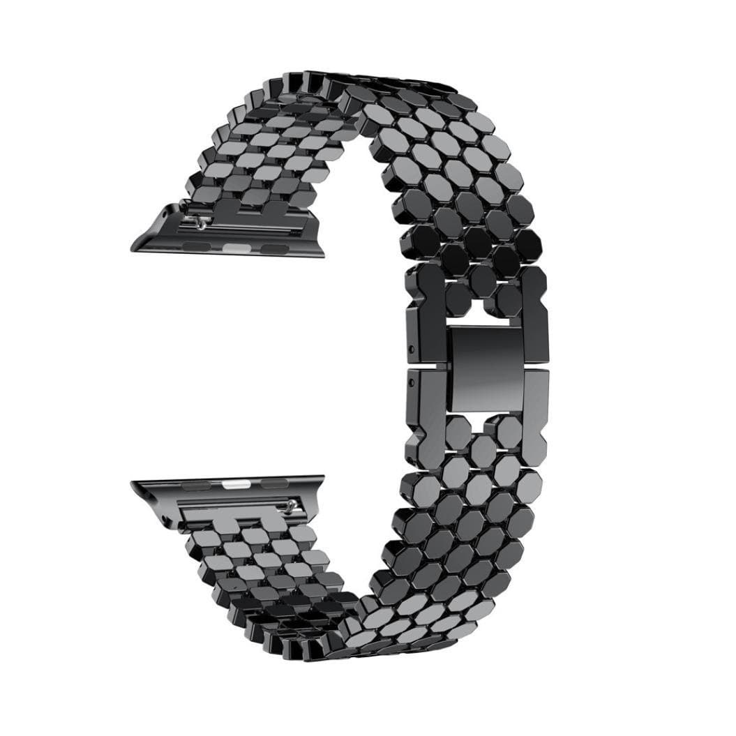 Fish Scale Pattern Watch Band Luxury Stainless Steel Bracelet Strap Watch Bands for Apple Watch Series 1/2 /3 (Black-38mm)