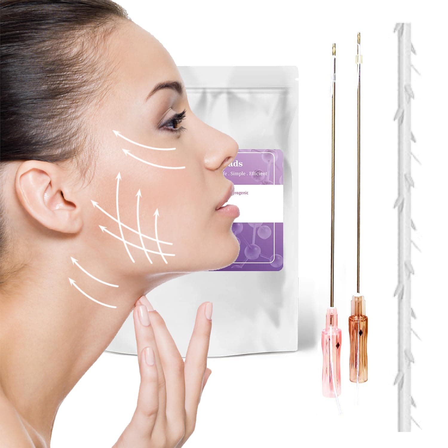 elves Cog Threads Face Lift PCL Threads Lift Skin Rejuvenation Collagen Threads for Face/Whole Body Lip Anti-Aging & Wrinkle Non-surgical Facelift for Eye Brow 18G100MM 20PCS