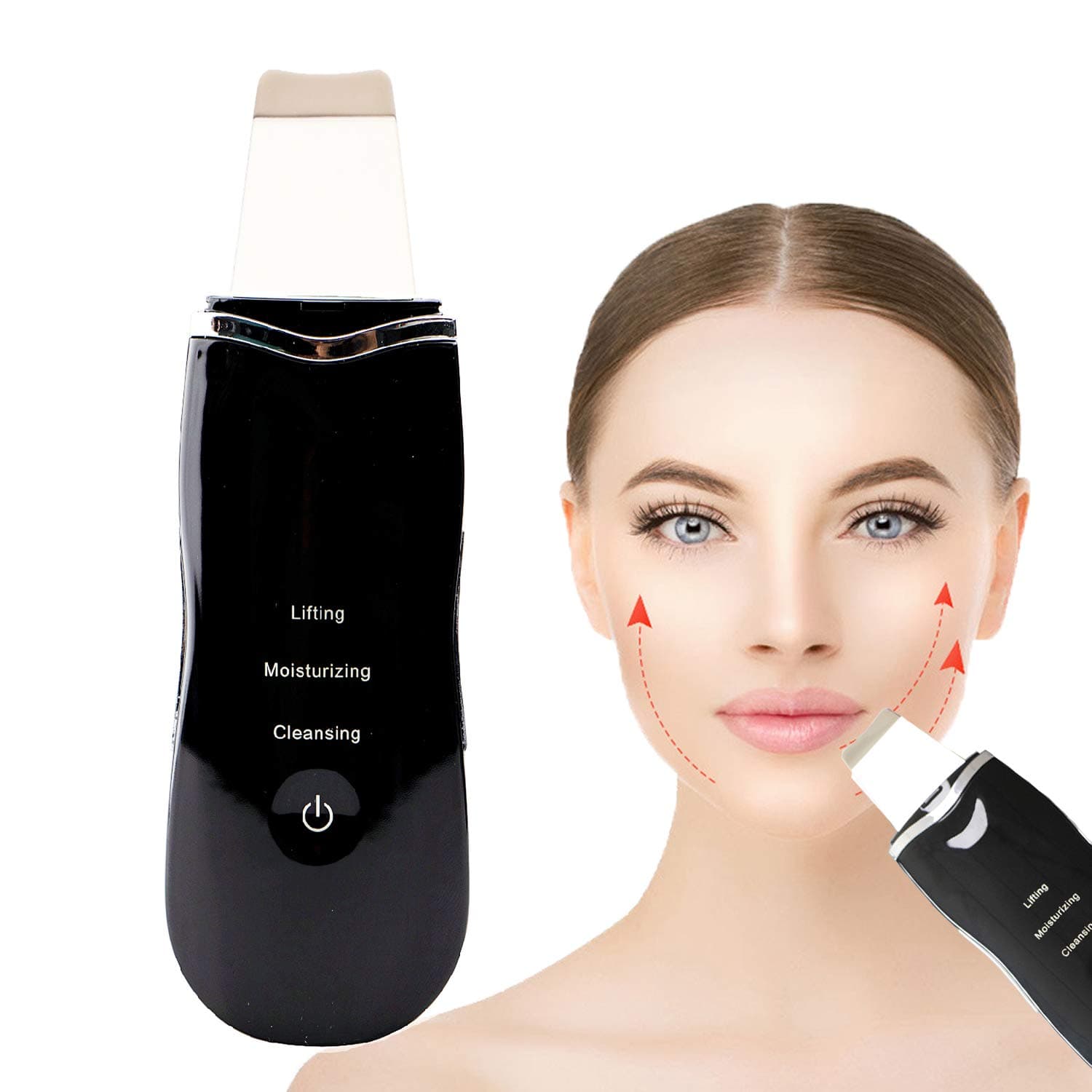 Saibit Facial Skin Scrubber Ultrasonic Blackhead Remover Shovel, USB Rechargeable Portable Tightness Shiny Skin Care Cleansing Facial Device (Black)