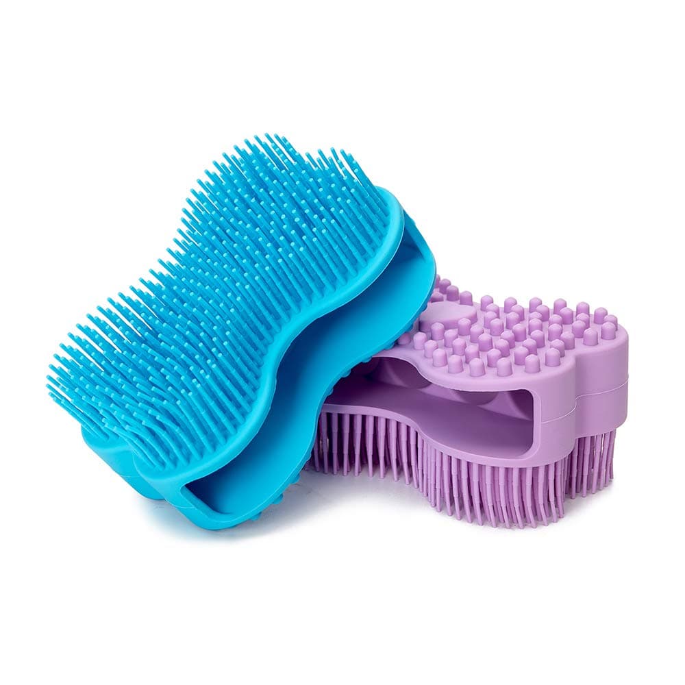 2 Pack Silicone Loofah Body Scrubber,Soft Bath Brush Loofa Back Scrubber Wash Face for Shower for Baby Kids Women Family (Blue& Purple)