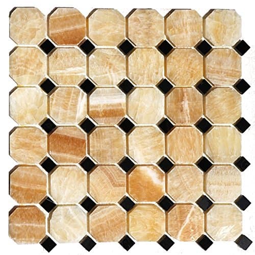 Yellow Onyx Octagon | Black Marble 12x12 Polished