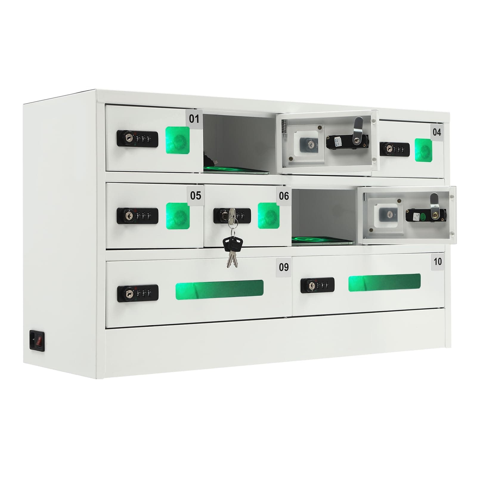 10-Slots Cellphone Locker Storage Charging Station with 3 in 1 Charging Ports, Cell Phone Assignment Mail Slot Box for Most Phones