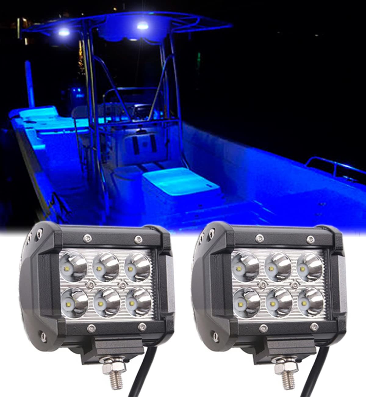 ShangyuanPontoon Boat Docking Light, Marine Led Lights for Kayak Bass Jon Fishing Boat Spreader Light, Boat Headlights, T-top Light, Deck Light, Driving Lights, Stern Navigation Lights, Blue, 2pcs