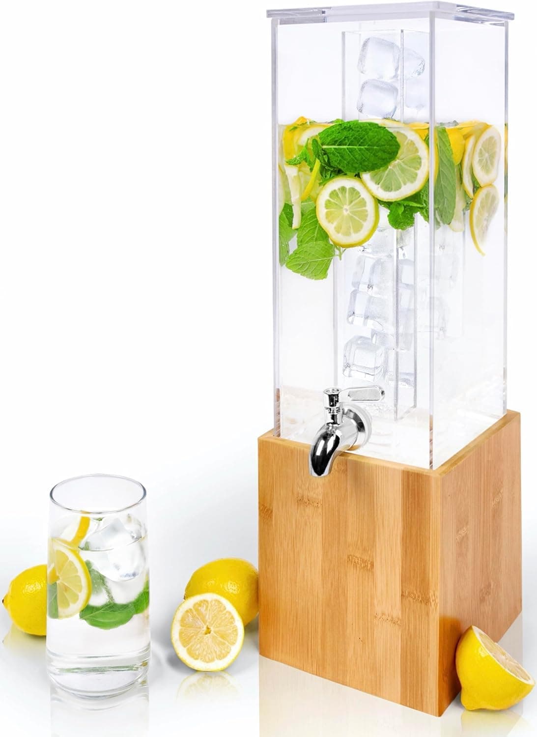 Premium Beverage Dispenser With Stand - Holds up to 1.25 Gallons - Drink Dispensers for Parties - Drink Dispenser - Mimosa Tower - Drink Tower with Ice Compartment