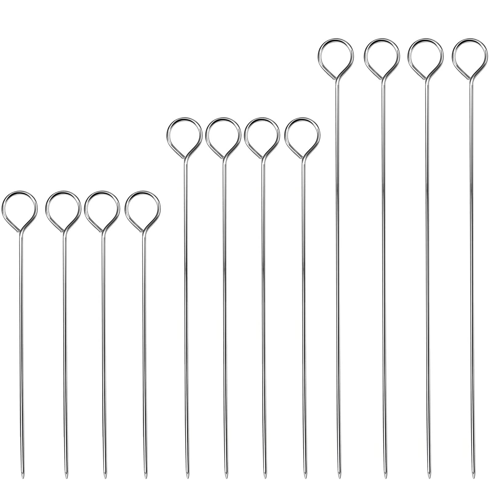 12 PCS Barbecue Skewers Stainless Steel Kebab Skewers Reusable Metal Skewer Sticks Barbecue Shish Kebab Sticks Long BBQ Grilling Skewers For Oven Grill Kabob Rotisserie Meat Vegetables