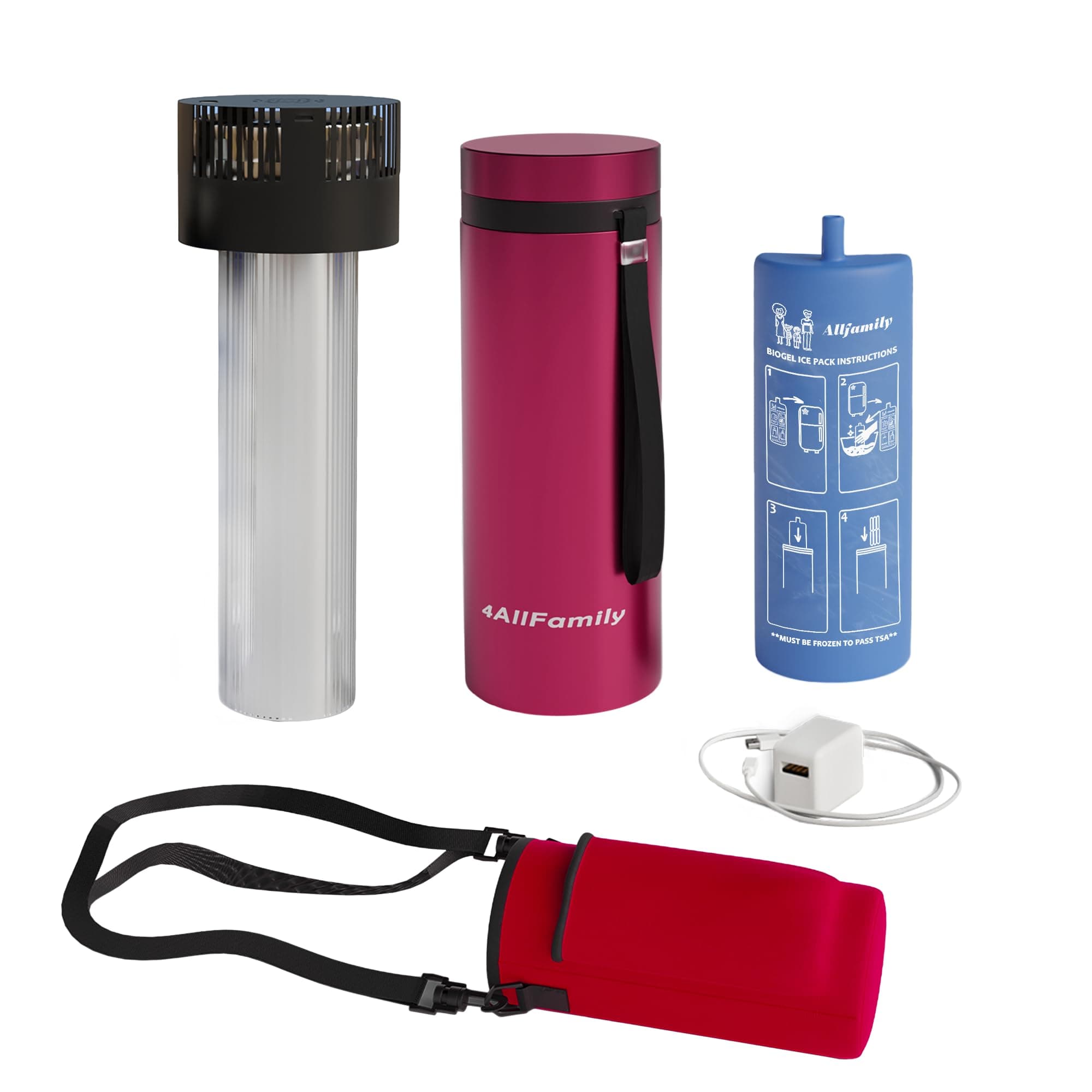 4ALLFAMILY Voyager AUTO Shut Off USB TSA Medication Cooler Travel Case Keeps Fridge Temp 36F-46F + Biogel Ice Pack |Perfect Medical Cooler Diabetes Insulin Eye Drop Arthritis (Red)