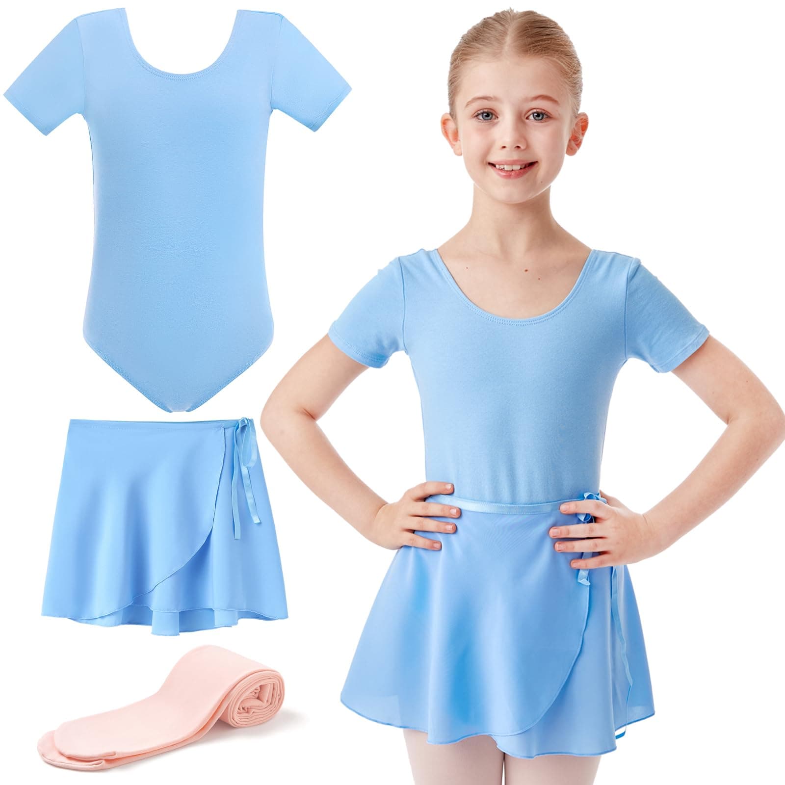 HiDance Ballet Leotards with Dance Skirt and Ballet Tights for Girls Toddler Dance Dress Outfit Combo
