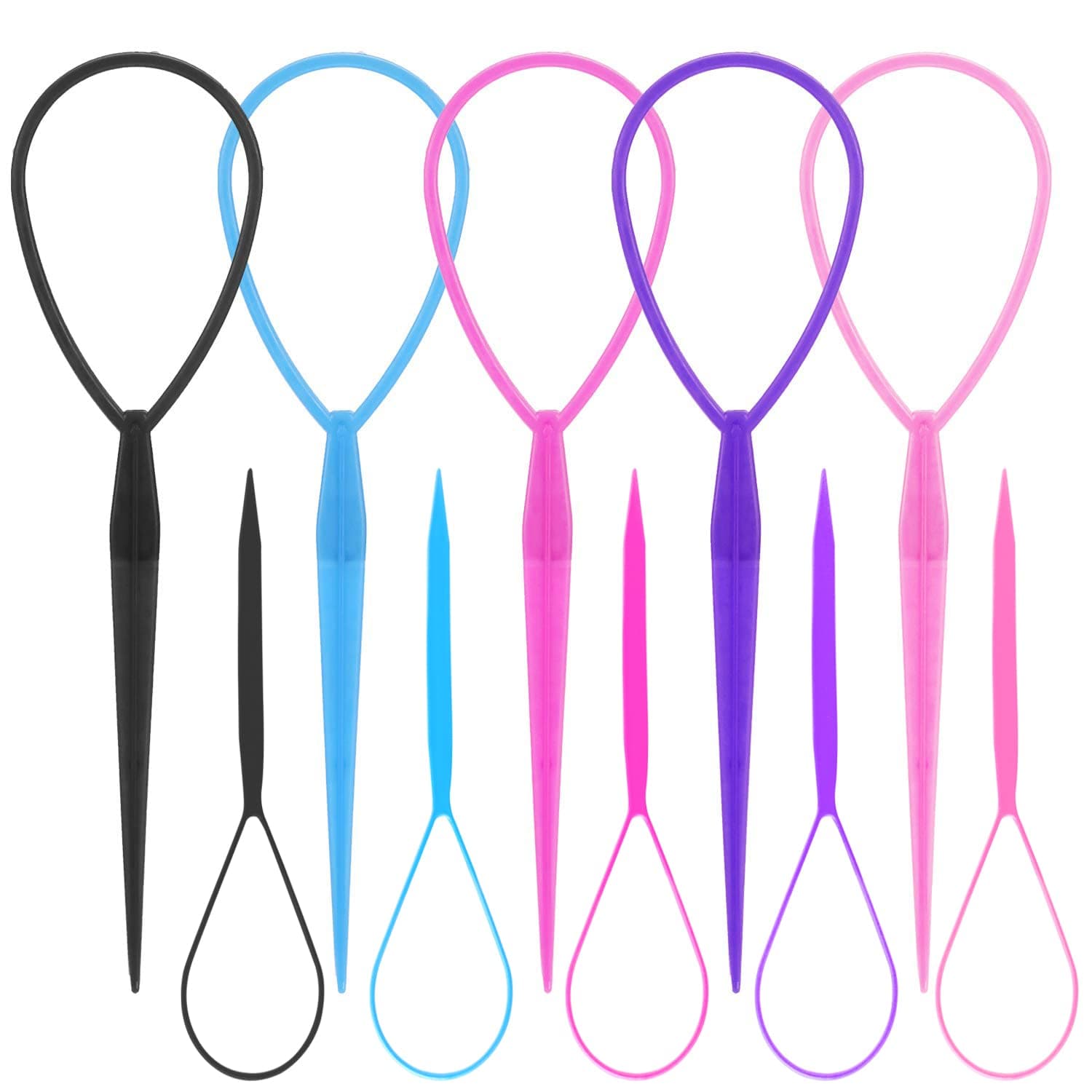 WSYUB 10 Pairs Topsy Tail Tools, Hair Tools Braid Accessories Ponytail Maker for Girs, French Braid Tool Loop for Hair Styling, 20pcs, 5 Colors