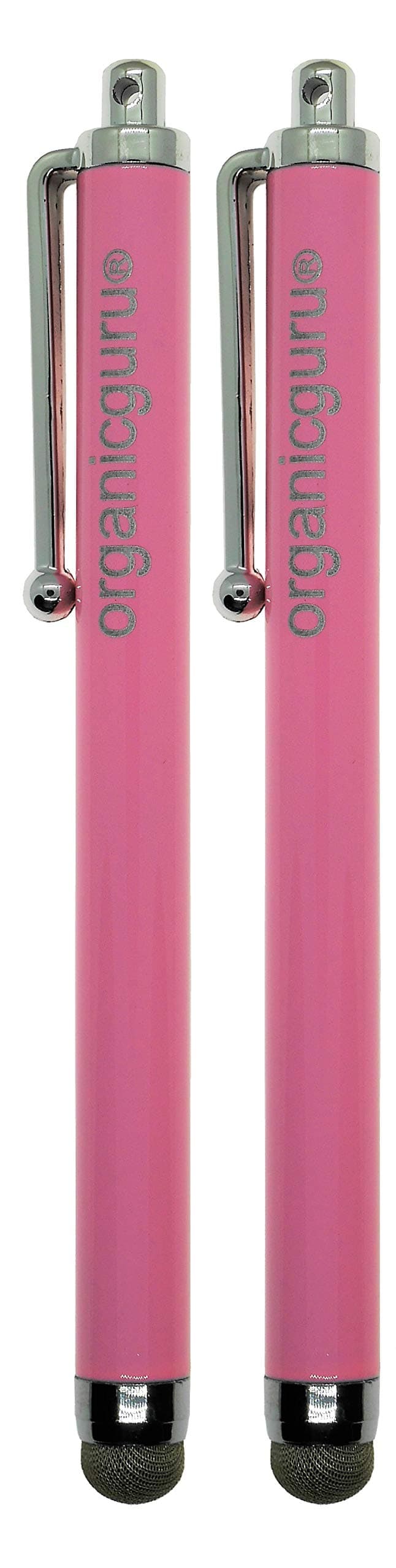 OrganicguruTWIN Pack Micro-Fibre Tip Stylus Pens - Aluminium Metal Universal Stylus Pen for iPhone, Smart Phones and All Other Capacitive Screens Devices (Light Pink)