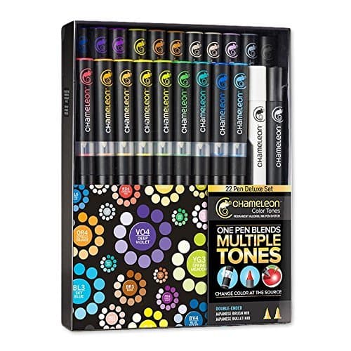 Chameleon pens 22 Set + 5 Skin Tones + Marker Colouring Paper 25 sheets for Comic, Manga, Scrapbooking,...