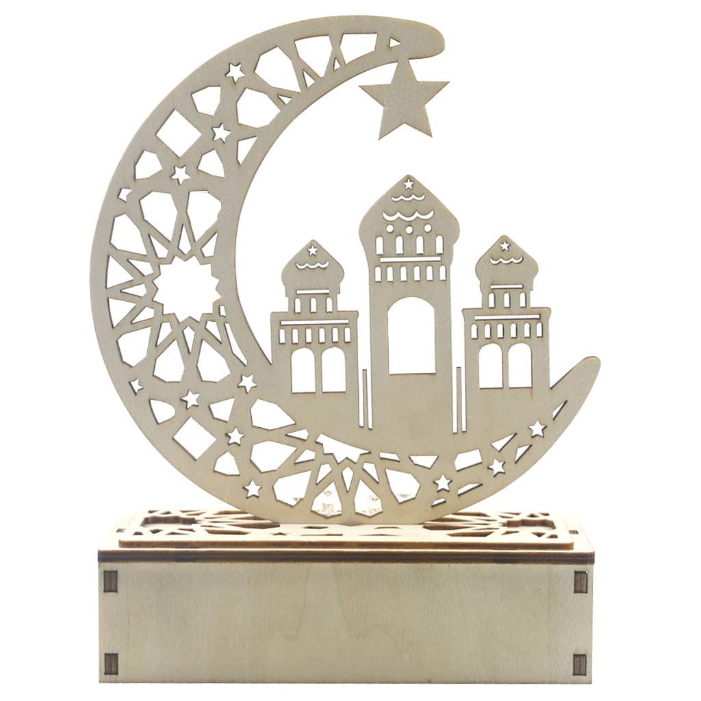 Ycncixwd Ramadan Eid Mubarak Home Decoration Moon Castle LED Light Wooden Ornament DIY