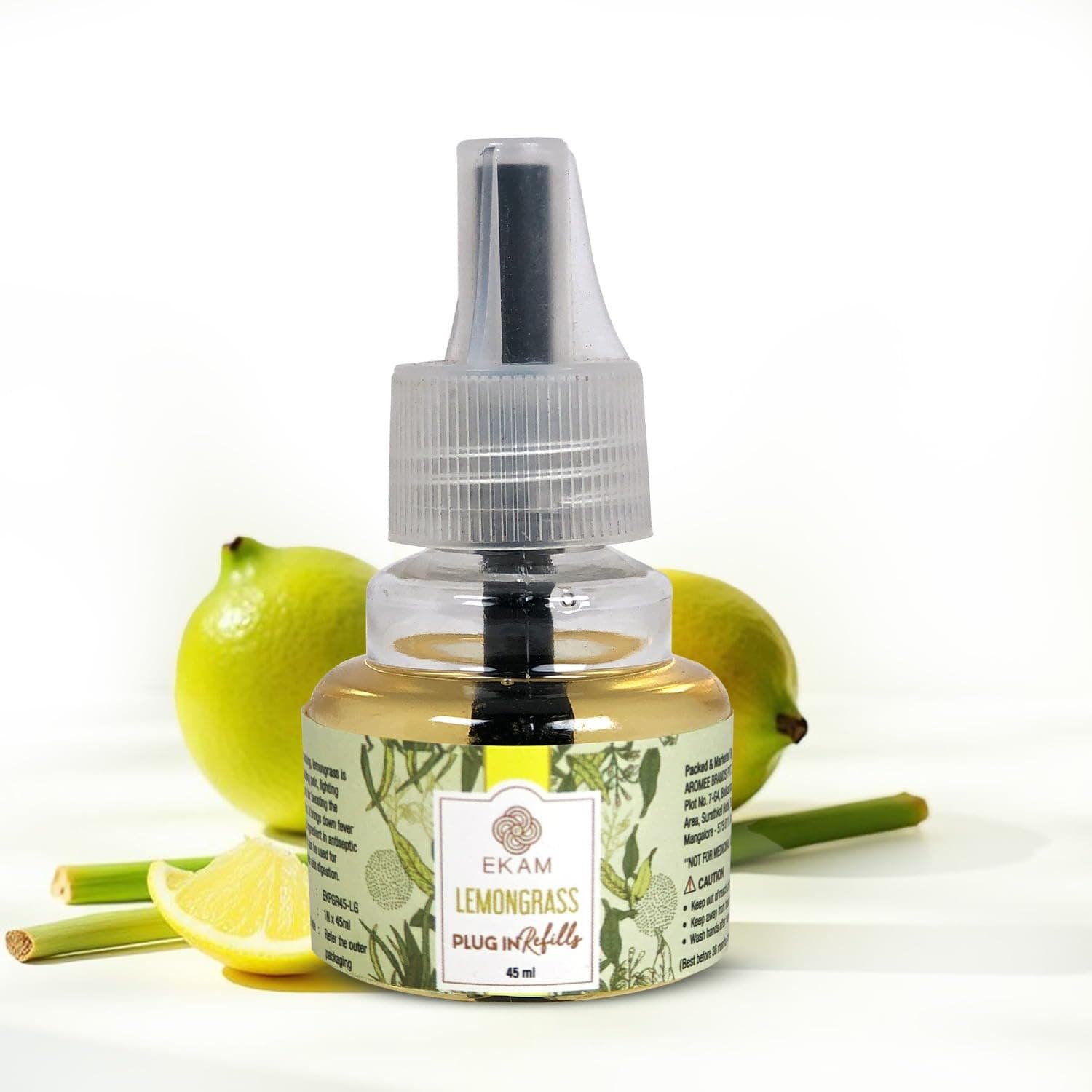 EKAM Plug-In Air Freshener Refill (45ml) | Lemongrass Scent for Room/Bathroom | Automatic Refill | Lasts up to 125 Days / 500 Hours | Perfect for Living Rooms, Bedrooms & More