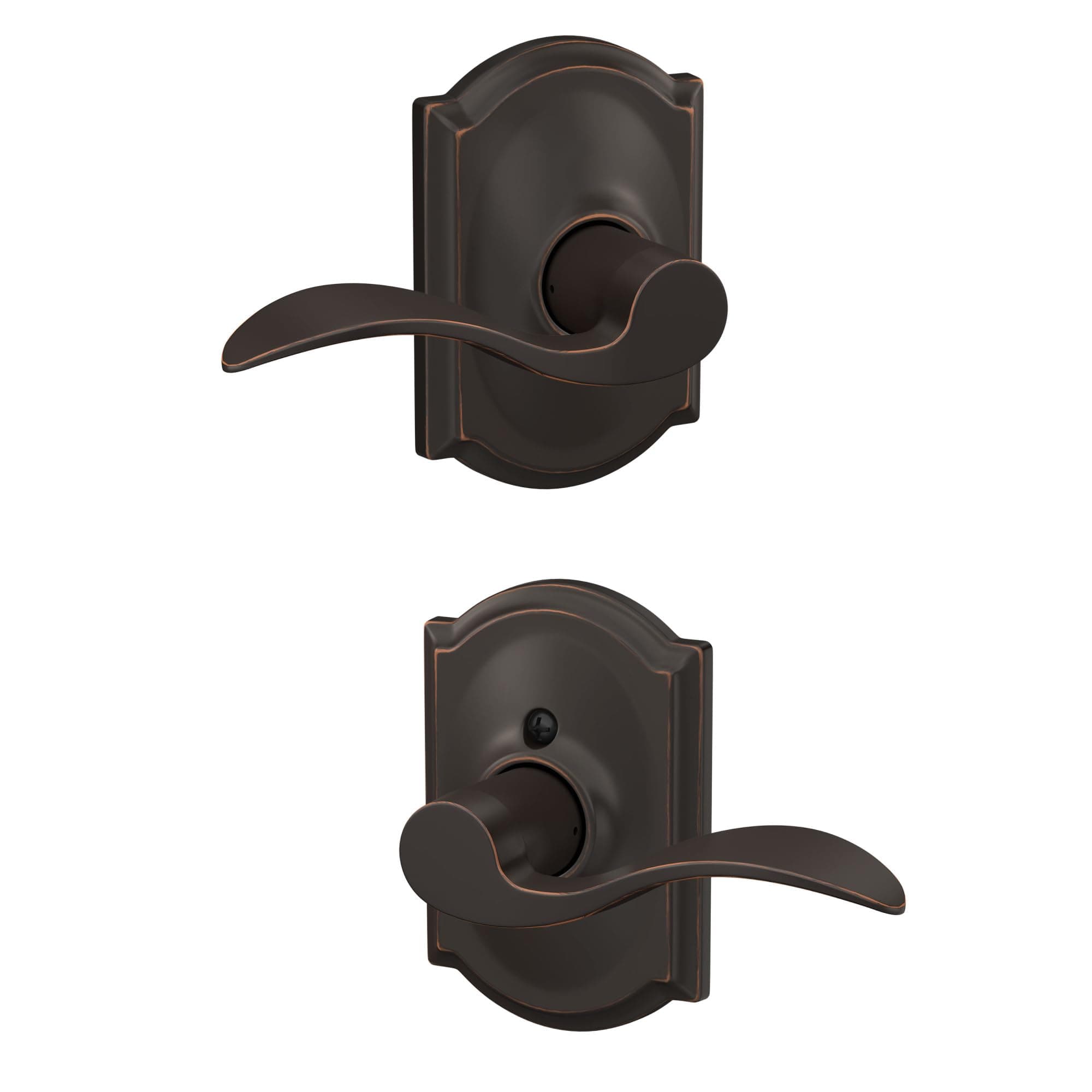 Schlage F10 ACC 716 CAM Accent Door Lever with Camelot Trim, Hall & Closet Passage Lock, Aged Bronze