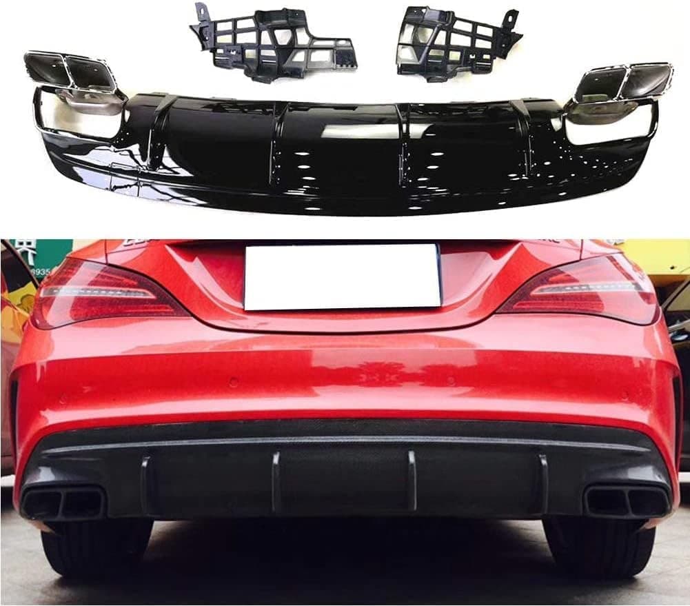 Car Rear Bumper Diffuser Lip Spoiler for M-ercedes Benz CLA Class W117 C117 CLA220 CLA250 Sport CLA45 AMG Sedan 2016-2019, Carbon Fiber Spoiler Exhaust Guard Splitter Refit Exterior Accessories