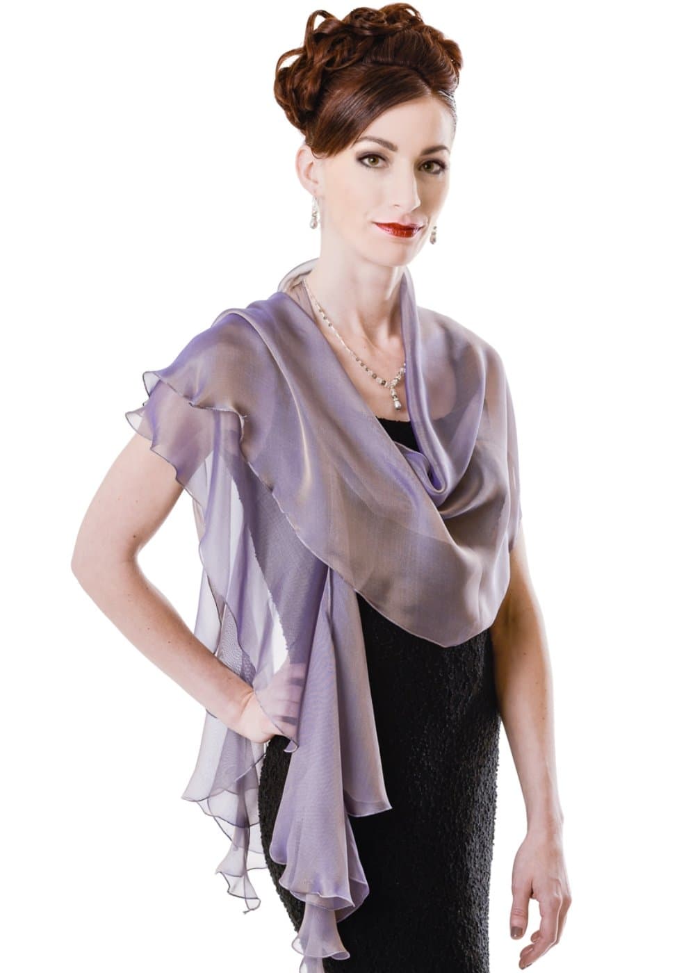 FLUTTERING SCARF for Evening Dress. Lavender 100% Silk Chiffon Wrap by Lena Moro