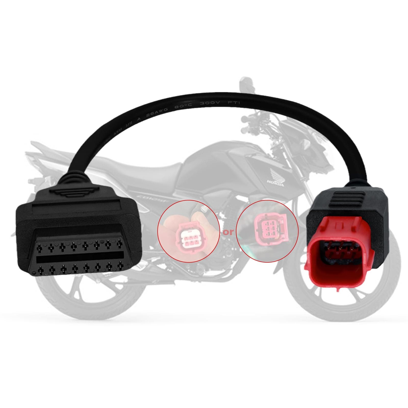 Obd2 Adapter Cable for Guzzi Kawasaki Suzuki Motorcycle 6 Pin OBD Diagnostic Cable,for Yamaha KTM 6 Pin Obd1 to Obd2 Adapter Connector,Fits CAN Bus and K-Line,Work with OBD 1 Code Reader