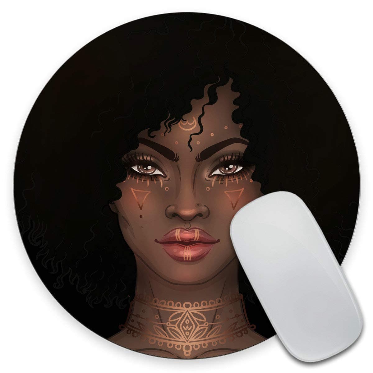 Mouse Pad, African American Pretty Girl Round Mousepad, Non-Slip Rubber Base, Customized Gaming Mouse Mat for Laptop, Computer & PC 7.9 x 7.9 x 0.12 Inch