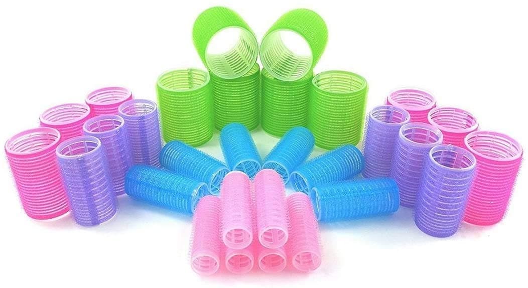 Hair Rollers Multicolor Self Grip Cling Nylon Plastic Sticky Curling Tools Pro Salon Hairdressing Curlers Or DIY Curly Hairstyle 30PCS 5 Sizes (20mm+25mm+30mm+40mm+48mm) X6PCS